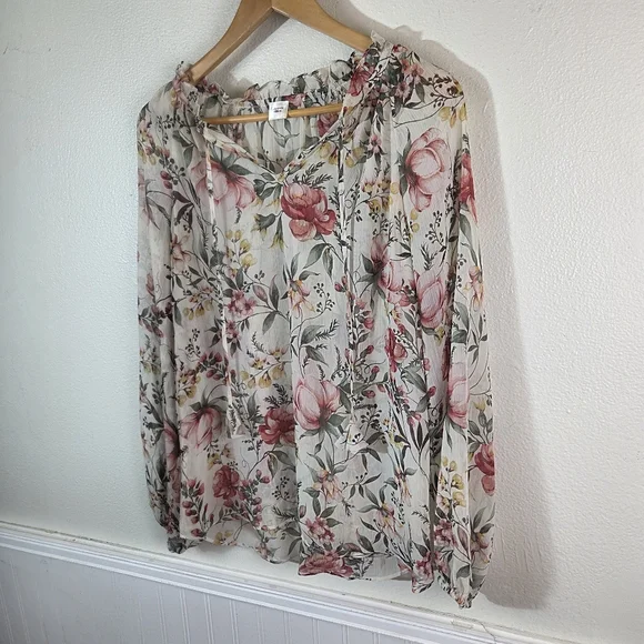 Autres Filles Small Floral Sheer Blouse Boho Tie Neck Top - Picture 2 of 11